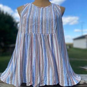 Torrid Women’s Sleeveless Blouse Top Button Back Browns Light Blue Size 0 SOLD